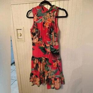 Eliza J Flounce Hem floral high neck mini dress